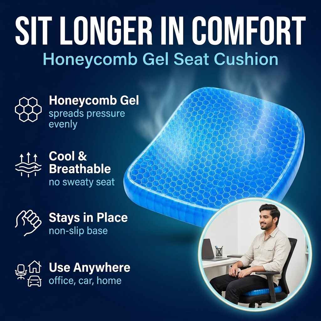 Gel Seat Cushion | Honeycomb Cushion for Office, Car & Home