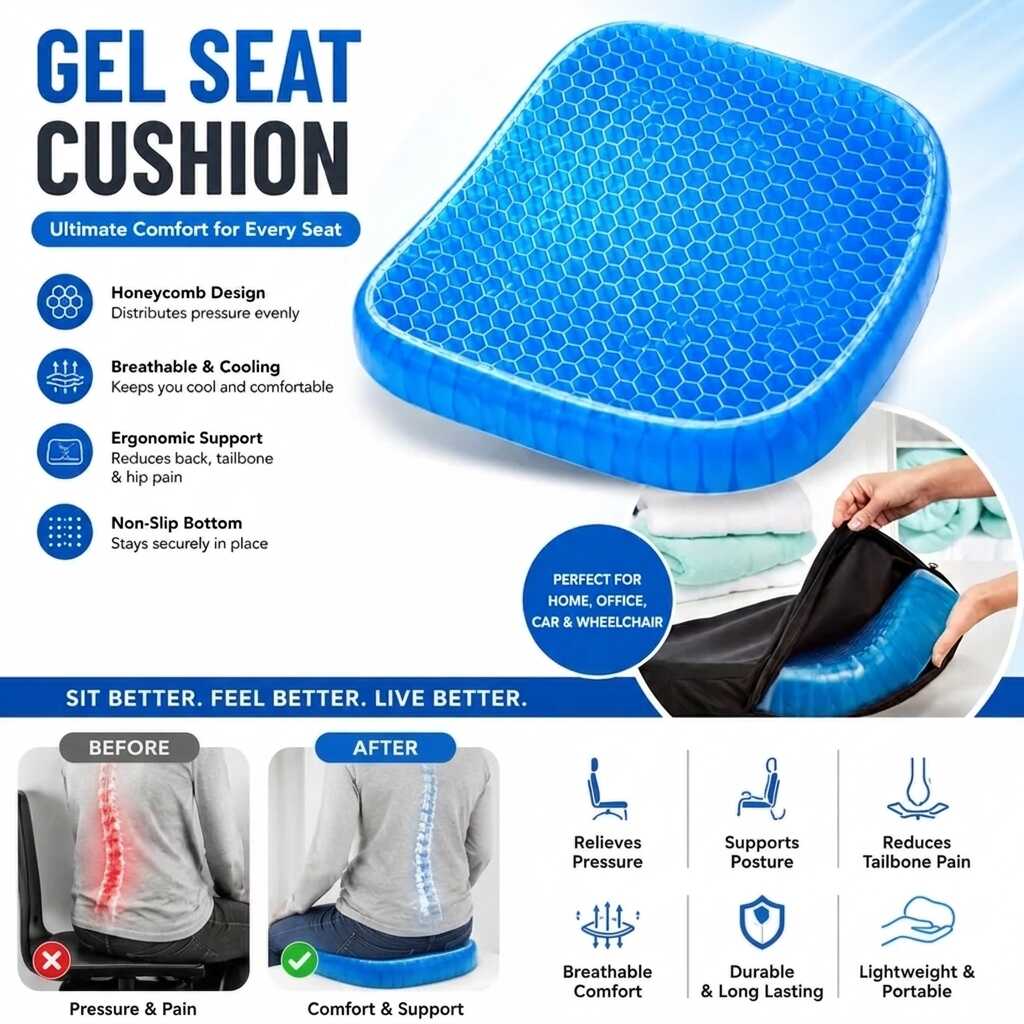 Gel Seat Cushion | Honeycomb Cushion for Office, Car & Home